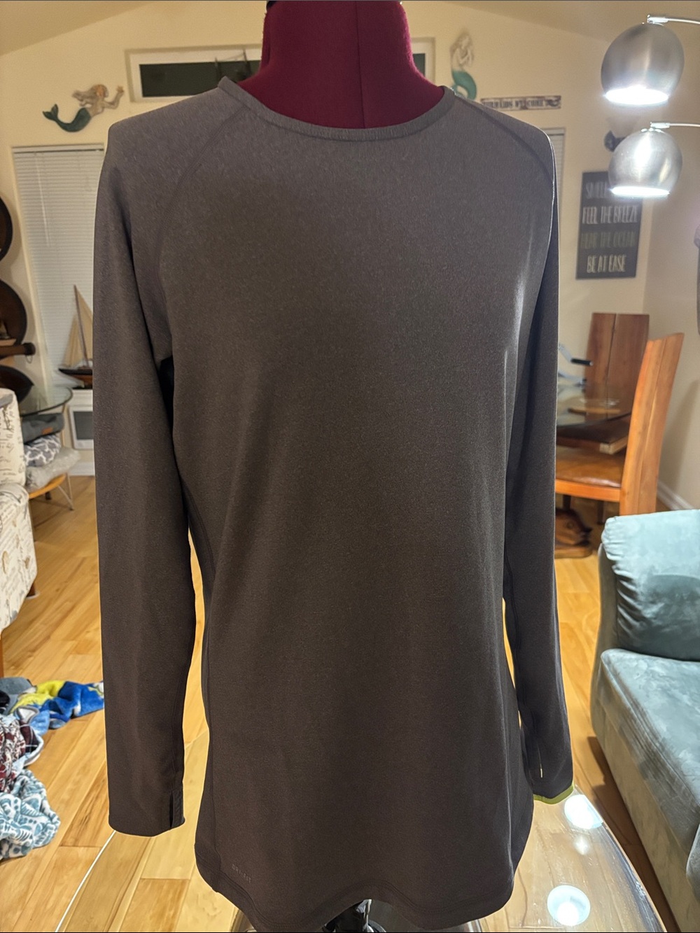 Womens Long-Sleeve Crew Neck Shirt - Charcoal Gray